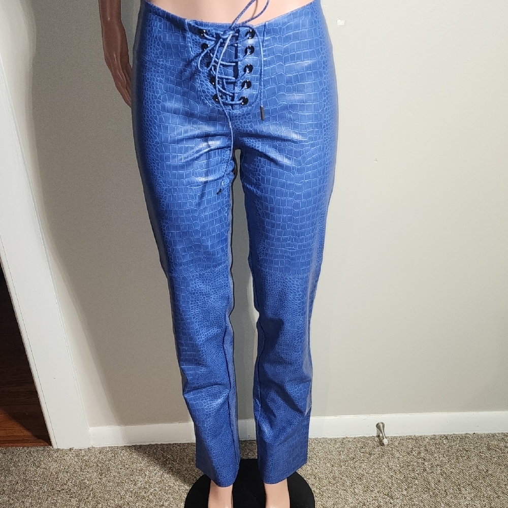 Naked Wardrobe Blue Lace-Up Croc Pants